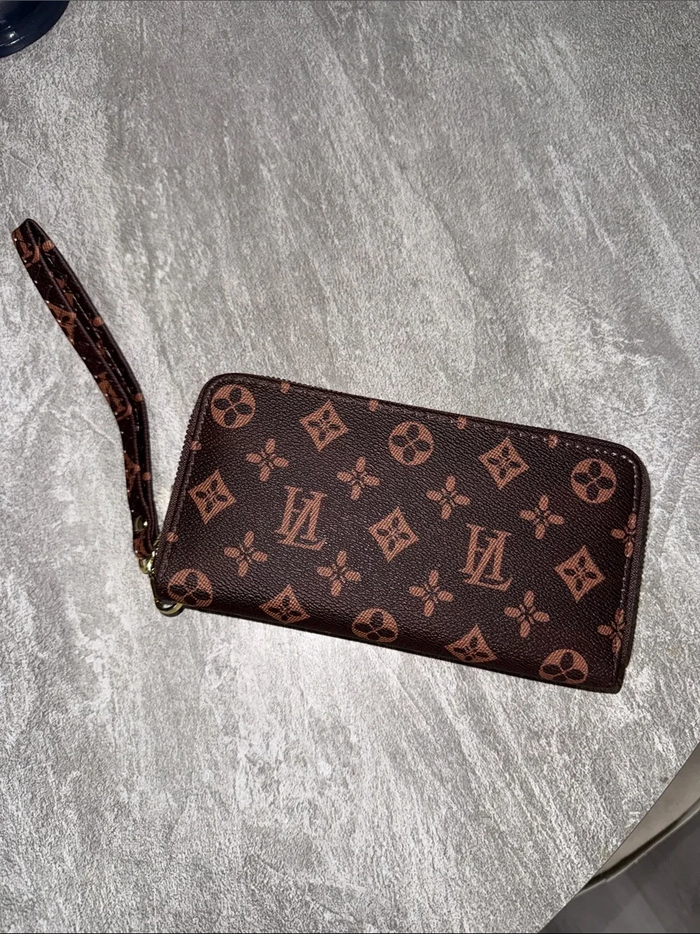 Designer-Inspired Brown Monogram Zip Wallet